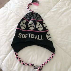 Softball Winter Hat, Black and Pink